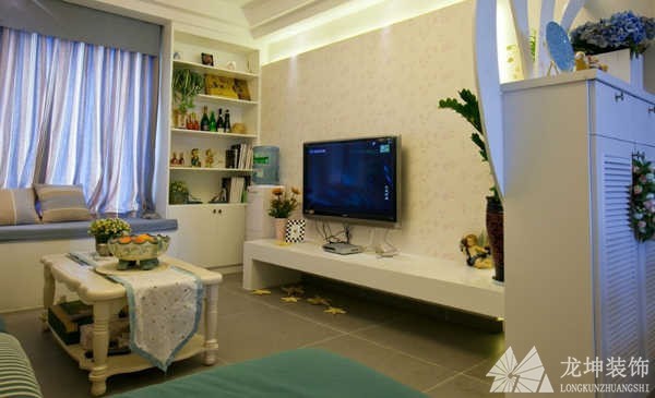舒適浪漫田園風格90平米二居室客廳電視背景墻裝修效果圖