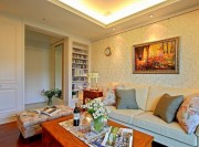 暖黃溫馨田園風(fēng)格90平米二居室客廳背景墻裝修效果圖