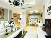 淡雅色調田園風格95平米二居室客廳背景墻裝修效果圖