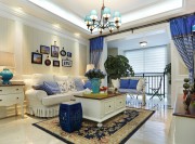 藍色清新田園風格100平米三居室客廳背景墻裝修效果圖