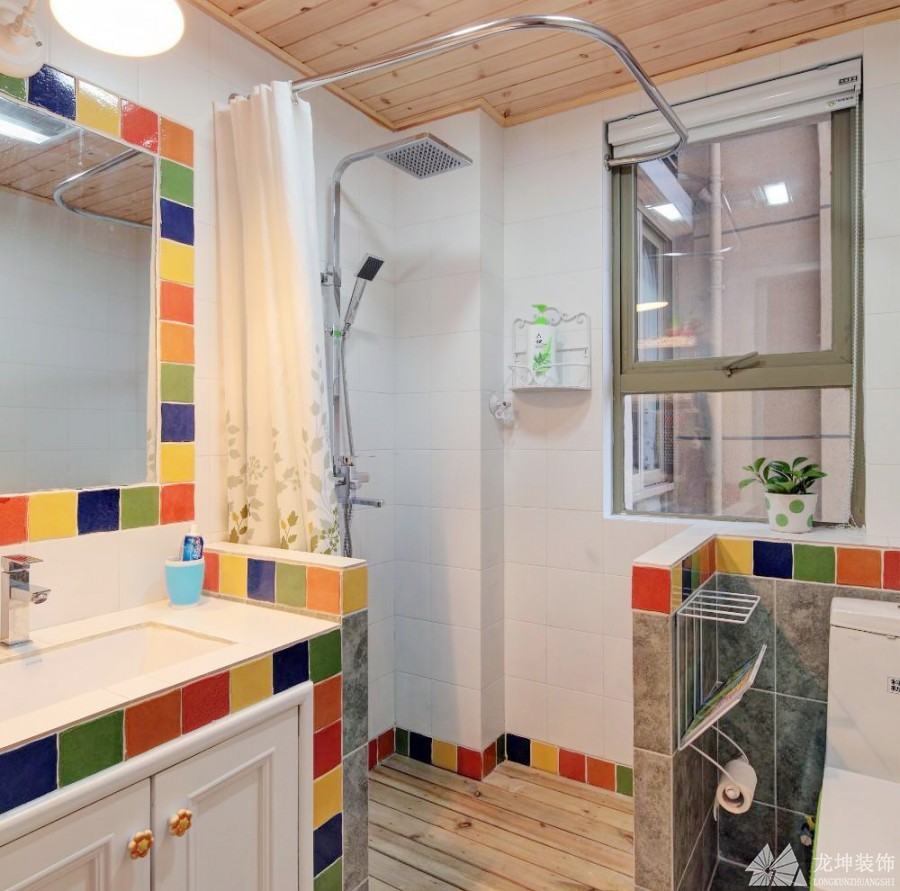 自然美式田園風格90平米二居室衛生間浴室柜裝修效果圖