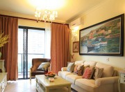 淡雅舒適田園風格90平米二居室客廳背景墻裝修效果圖