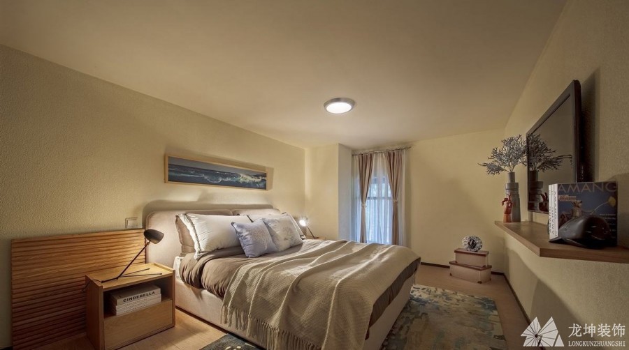 清爽海面北歐風格90平米二居室臥室吊頂裝修效果圖