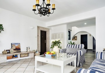 白色溫馨地中海風格90平米二居室裝修效果圖