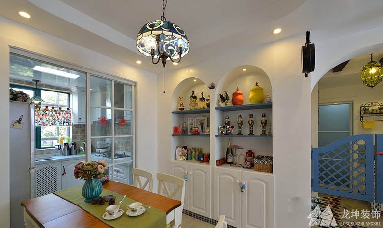 迷人清新地中海風格85平米二居室餐廳吊頂裝修效果圖