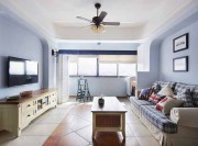 清爽自然地中海風格95平米二居室客廳吊頂裝修效果圖