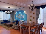 藍(lán)白清新地中海風(fēng)格100平米二居室餐廳吊頂裝修效果圖