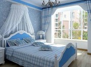 藍(lán)白清新地中海風(fēng)格100平米二居室臥室背景墻裝修效果圖