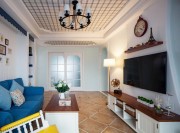 清新浪漫地中海風格90平米二居室客廳電視背景墻裝修效果圖