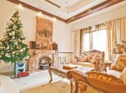 原木精致田園風格220平米別墅客廳吊頂裝修效果圖