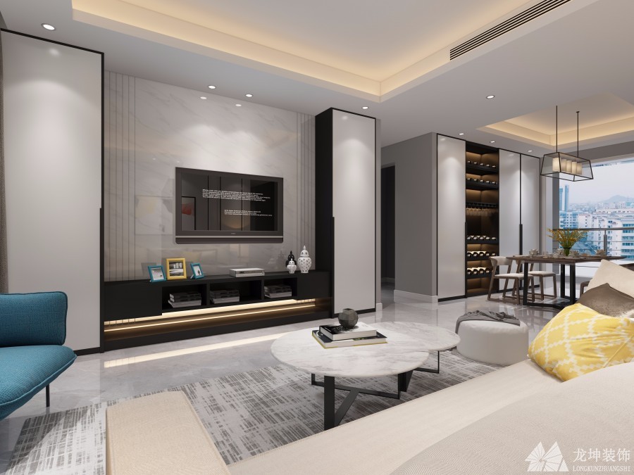 現代輕奢風格110平三居室裝修效果圖