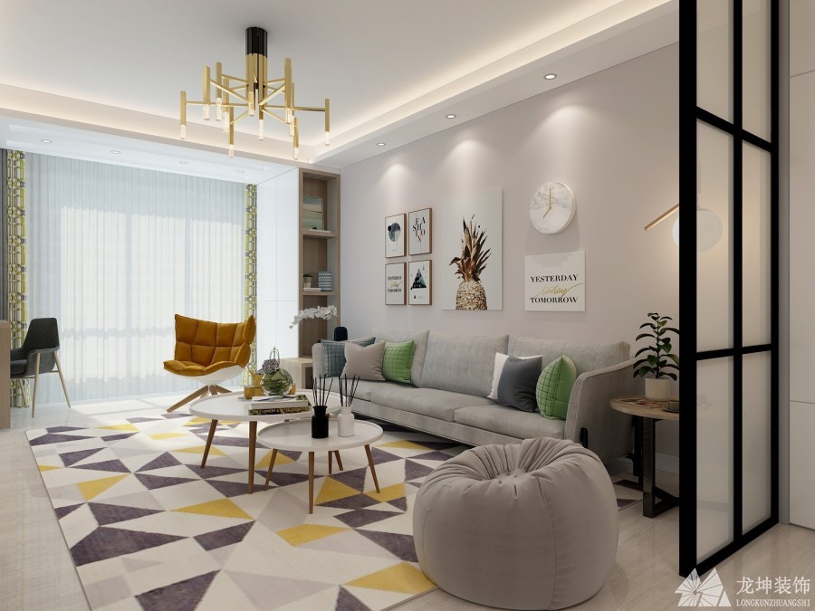 現代簡約風格90平兩居室裝修效果圖